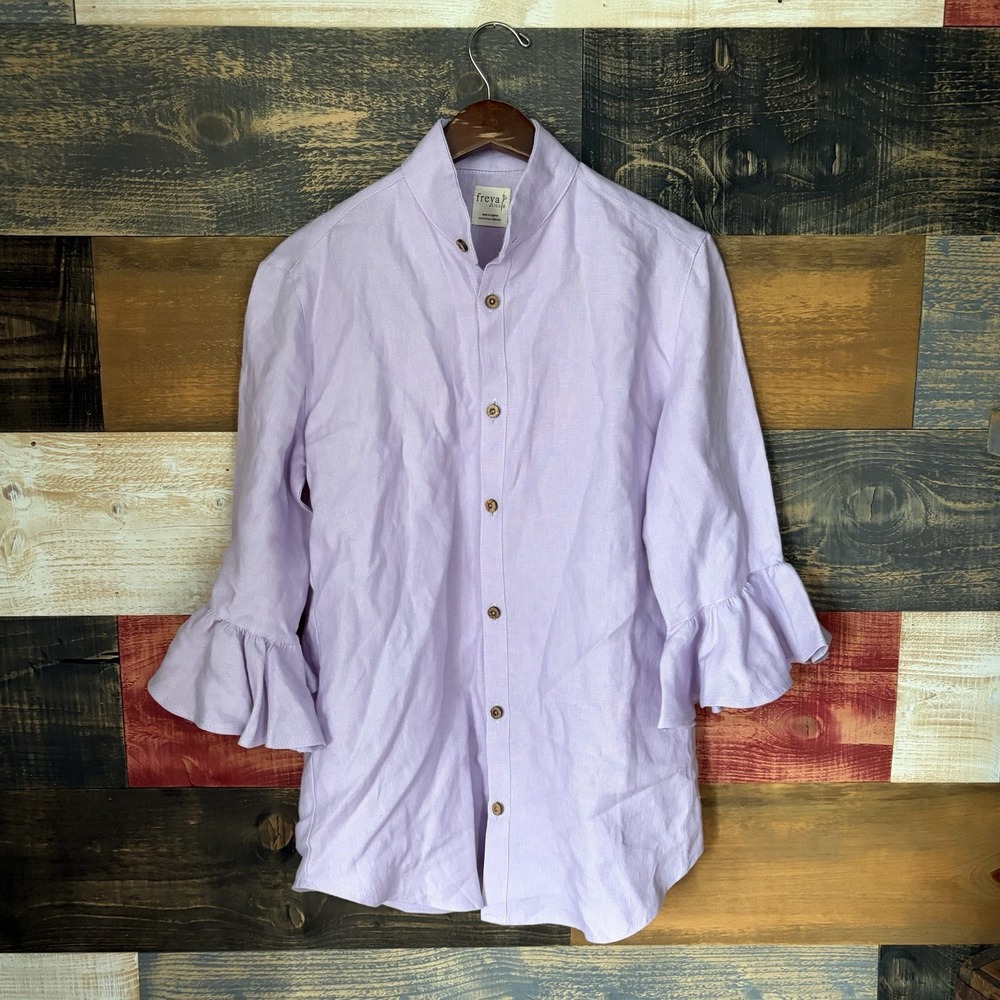 Freya Lillie Purple Linen 2 Piece Set Blouse and Ruffle Shorts England Sz 6-8